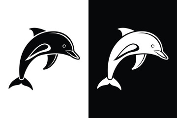 Naklejka premium Dolphin Logo Vector. Simple Black and White Silhouette Illustration