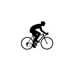 Cyclist in motion riding a bicycle against a blank background  