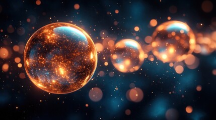 Obraz premium Glowing Cosmic Spheres: A mesmerizing digital artwork of radiant spheres in a dark, space-like setting. The spheres glow with internal light, creating a sense of wonder and mystery.