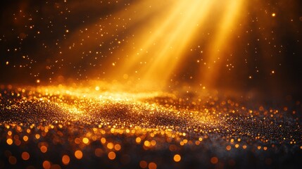 Golden Glitter Sparkle Background: Rays of Light on Shimmering Surface