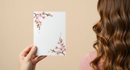 High-resolution Card mockup, woman's hand holding a white card, suitable for mockup card. with background.