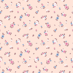 floral background. Floral pattern with small flowers on a peach tone background. Seamless flower pattern for design and fashion prints. Floral ditsy style. Flower stock vector print.