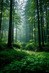 Fototapeta premium a view of a forest with a path through it