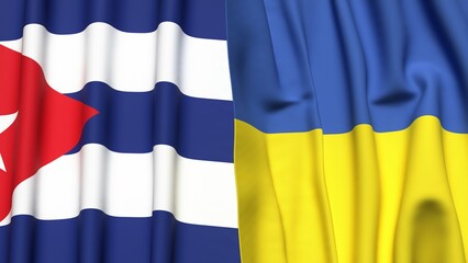 Flags of CUBA and UKRAINE with realistic cloth texture