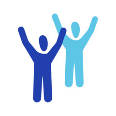 Obraz premium Two people raising arms in celebration silhouette