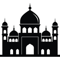 Islamic Mosque Silhouette Vector – Traditional Black Mosque Icon with Crescent Domes for Eid, Ramadan & Religious Designs