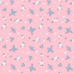 floral background. Floral pattern with small flowers on a pink tone background. Seamless flower pattern for design and fashion prints. Floral ditsy style. Flower stock vector print.