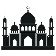 Islamic Mosque Silhouette Vector – Traditional Black Mosque Icon with Crescent Domes for Eid, Ramadan & Religious Designs
