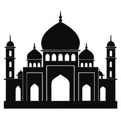 Islamic Mosque Silhouette Vector – Traditional Black Mosque Icon with Crescent Domes for Eid, Ramadan & Religious Designs