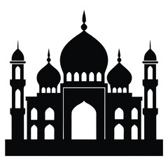 Islamic Mosque Silhouette Vector – Traditional Black Mosque Icon with Crescent Domes for Eid, Ramadan & Religious Designs
