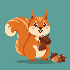 Fototapeta premium Cartoon Squirrel Holding Acorn with Smiling Expression