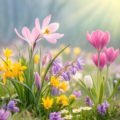 Fototapeta premium Seamless background with soft rose petals scattered across glossy white marble floor, with delicate shadows and highlights.