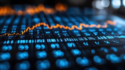 Dynamic Stock Market Data Visualization:  A Close-Up View of Fluctuating Market Trends Shown Through Vivid Orange and Blue Color Palette
