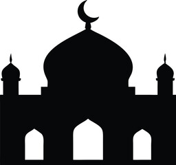 Islamic Mosque Silhouette Vector – Traditional Black Mosque Icon with Crescent Domes for Eid, Ramadan & Religious Designs