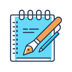Sketchbook and Stylus Representing Design Notes Icon Design