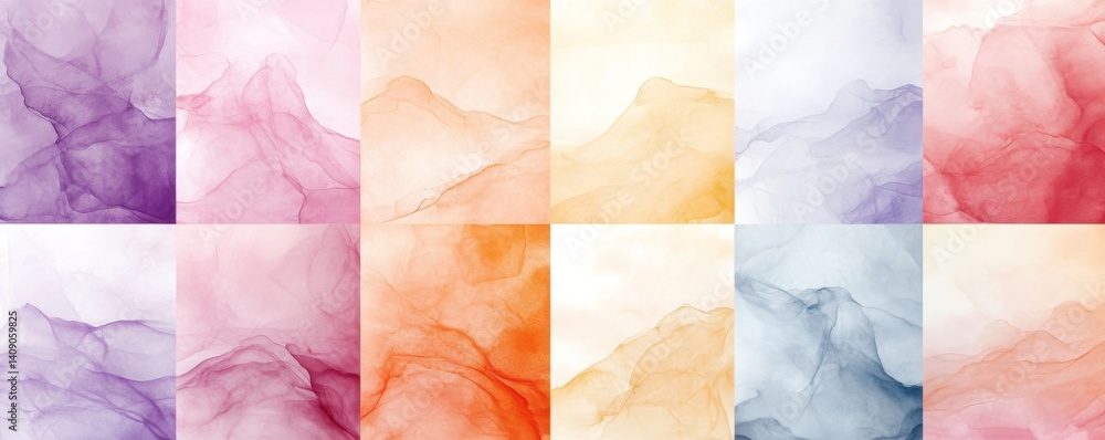 Poster a colorful grid design with warm tones and watercolor effects in a gradient pattern is the descripti