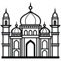 Detailed Mosque Silhouette Vector Set – Islamic Architecture Illustrations of Grand Masjids with Minarets