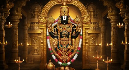 Divine Illustration of Lord Venkateswara, South Indian Deity