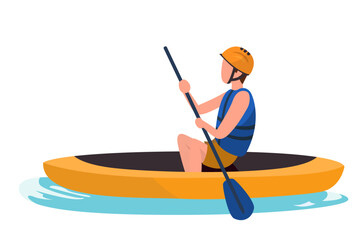 man in kayak with life vest and helmet