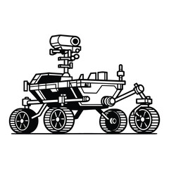 Mars Rover Line Art, Silhouette, Vector, Icon, Logo, White Background.