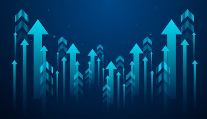 The upward arrows against a dark blue background represents growth, progress, and bullish market movement. growing up arrows concept vector