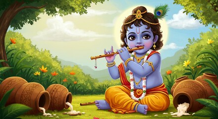 Illustration of Krishna Janmashtami – Celebration of Lord Krishna’s Birth