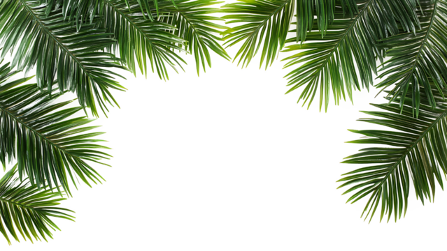Green palm leaves isolated on transparent background.