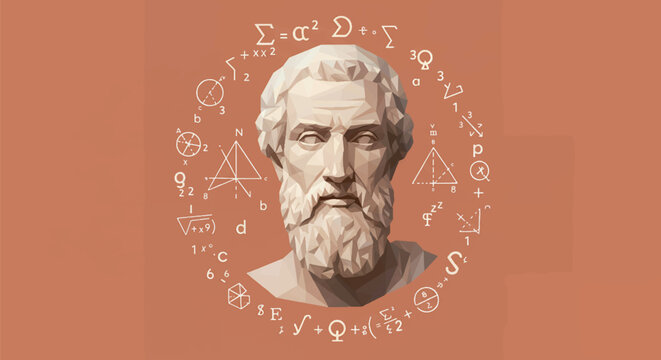 Vector Illustration of Pythagoras, Ancient Greek Philosopher and Mathematician