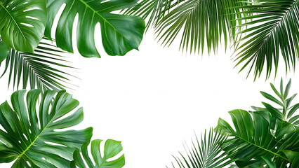Tropical Leaves Border Isolated Transparent Background.