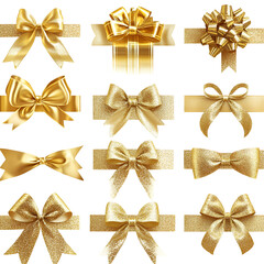 Twelve Golden Bows Gift Ribbons Design Elements,