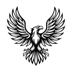 Majestic Eagle Silhouette with Spread Wings, Talons Outstretched, Black and White Design