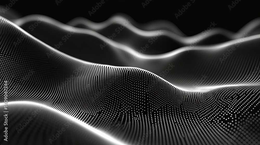 Poster abstract grayscale digital wave background design modern elegant flowing particle texture 3d dots
