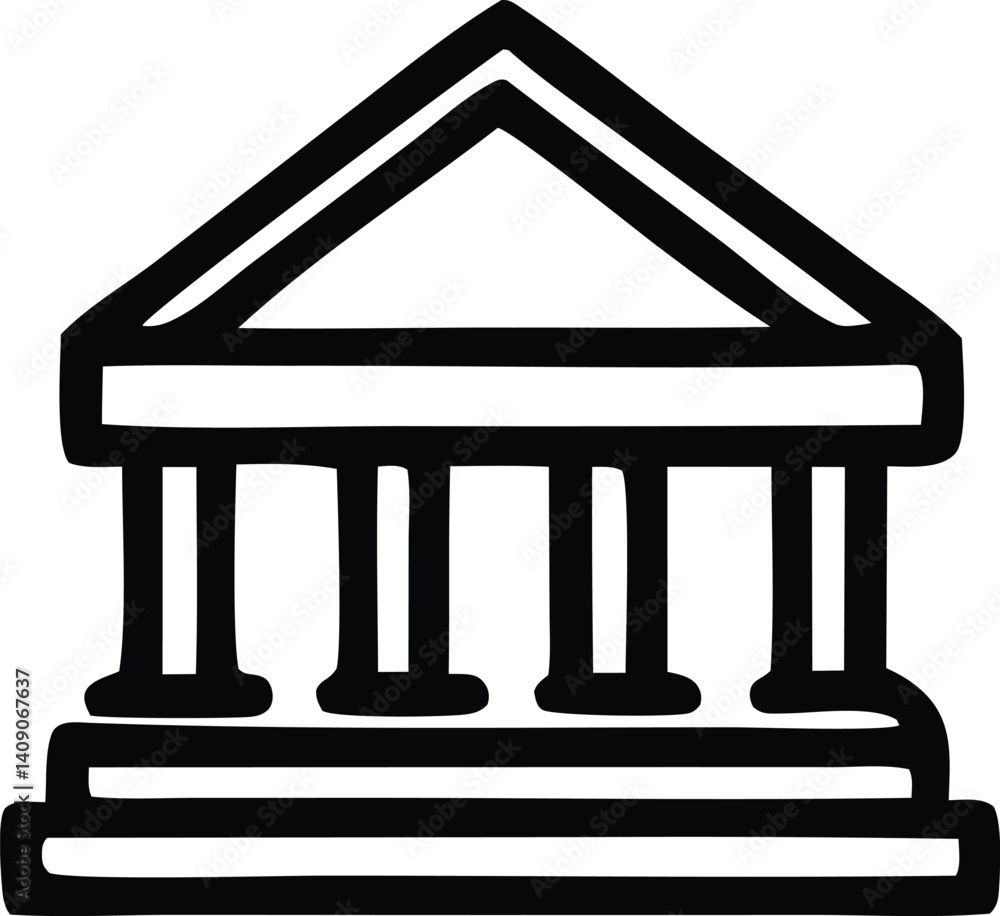Poster classical building icon: a simple yet elegant illustration of a classical building with four columns