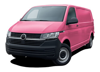 Modern European cargo minibus, front side view isolated on white background in png format, pink color.