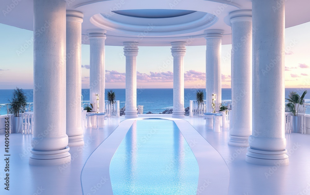 Poster a pool is centrally located within a spacious building structure.