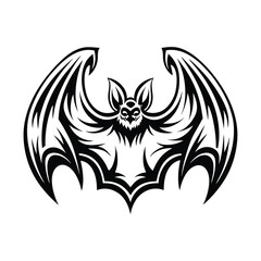 Monochrome Bat with Intricate Line Work and Stylized Wing Patterns Design
