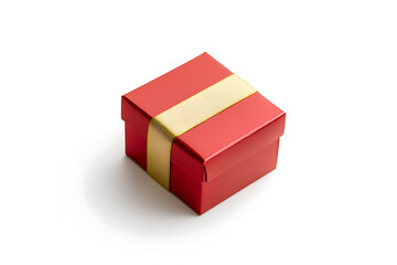Obraz premium Red gift box with gold ribbon isolated on a white background, with no shadow, reflection, angle, or depth of field. 