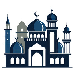 Elegant Mosque Emblem Vector – Islamic Badge Design with Crescent Moon, Domes, and Minarets for Eid and Ramadan