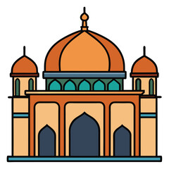 Colorful Mosque Vector Illustration – Islamic Flat Design with Domes and Minarets for Eid, Ramadan, and Education