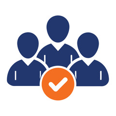 People Icons with Orange Tick. Team Member, Approval, Candidate, Employee, Hired