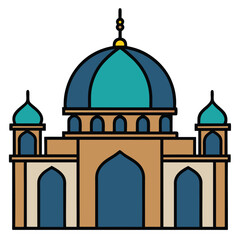 Colorful Mosque Vector Illustration – Islamic Flat Design with Domes and Minarets for Eid, Ramadan, and Education