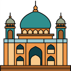 Colorful Mosque Vector Illustration – Islamic Flat Design with Domes and Minarets for Eid, Ramadan, and Education