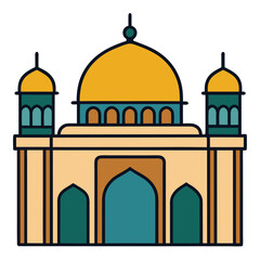 Colorful Mosque Vector Illustration – Islamic Flat Design with Domes and Minarets for Eid, Ramadan, and Education