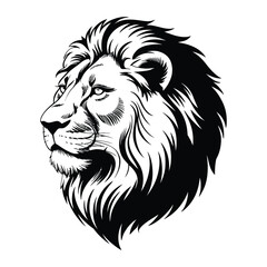 Obraz premium Lion Tattoo Line Art, Silhouette, Vector, Icon, Logo, White Background.