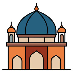 Colorful Mosque Vector Illustration – Islamic Flat Design with Domes and Minarets for Eid, Ramadan, and Education