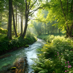 Fototapeta premium nature scene with stream flowing through the forest