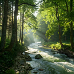 Fototapeta premium nature scene with stream flowing through the forest