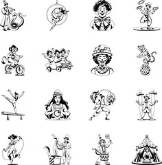 Set of Glyph Style Carnival Performer Illustrations 

