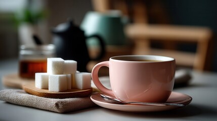 Fototapeta premium Peaceful morning tea setting on cozy home table