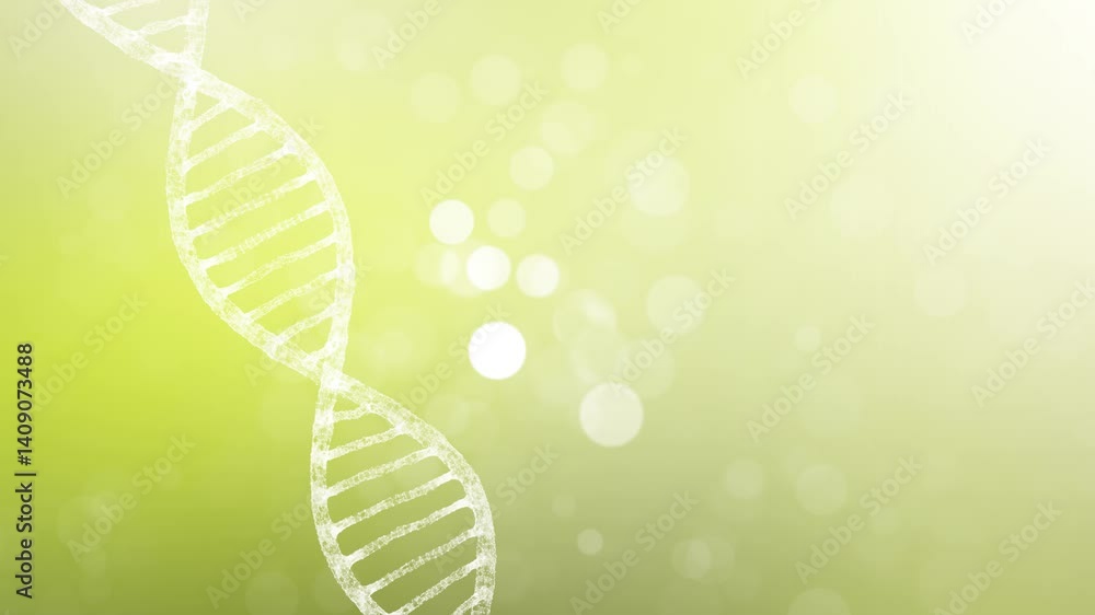 Poster bright sunny glowing nature bokeh particles with dna chain loop animation.